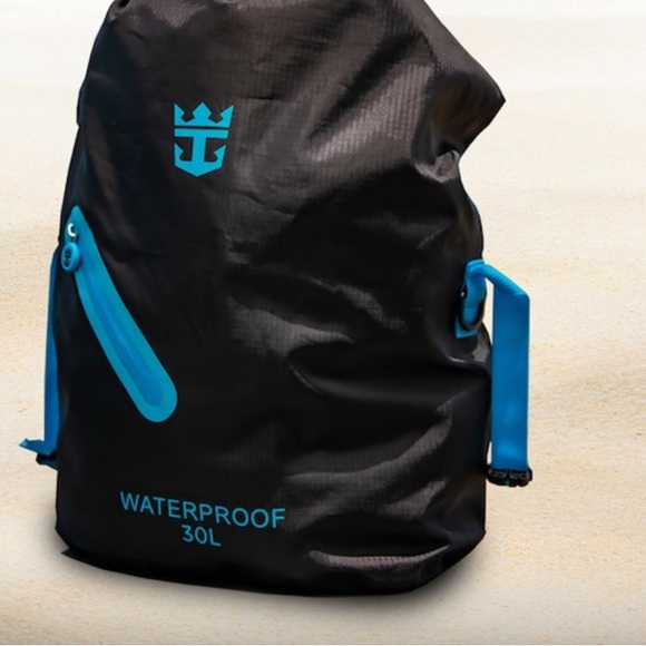 New in Bag Royal Caribbean Waterproof 30L Black and Blue Backpack